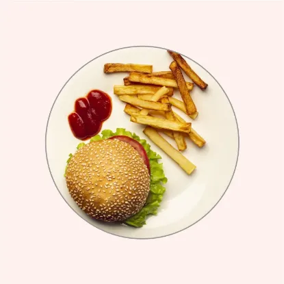 Picture of Delicious burger and french fries